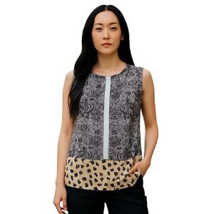 CAbi #938 Small Rosewater & White Ladylike Sheer Top Paisley & Geometric Design